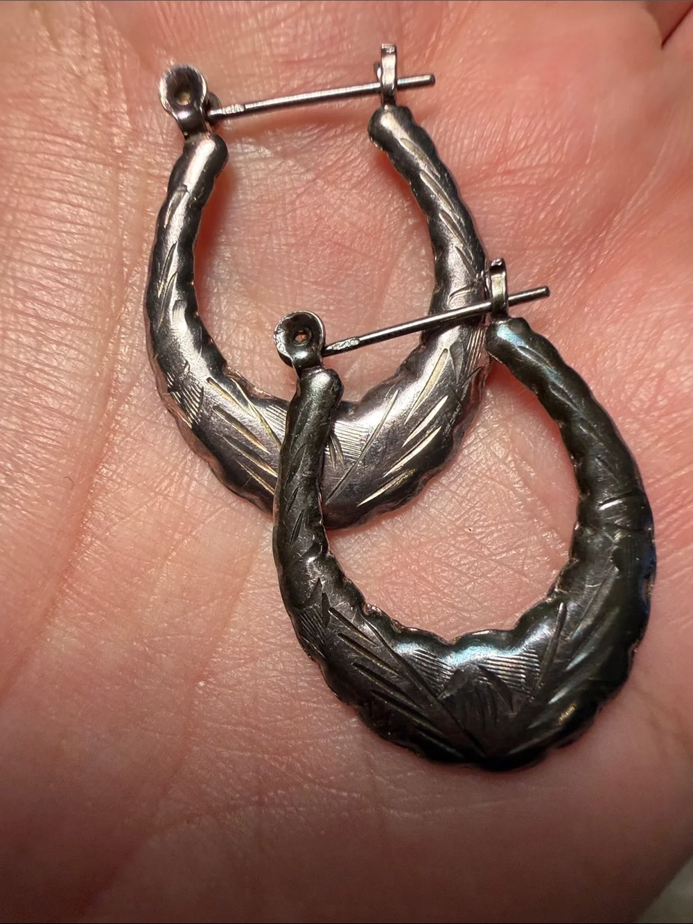 Silver-Toned Textured Hoop Earrings for Women